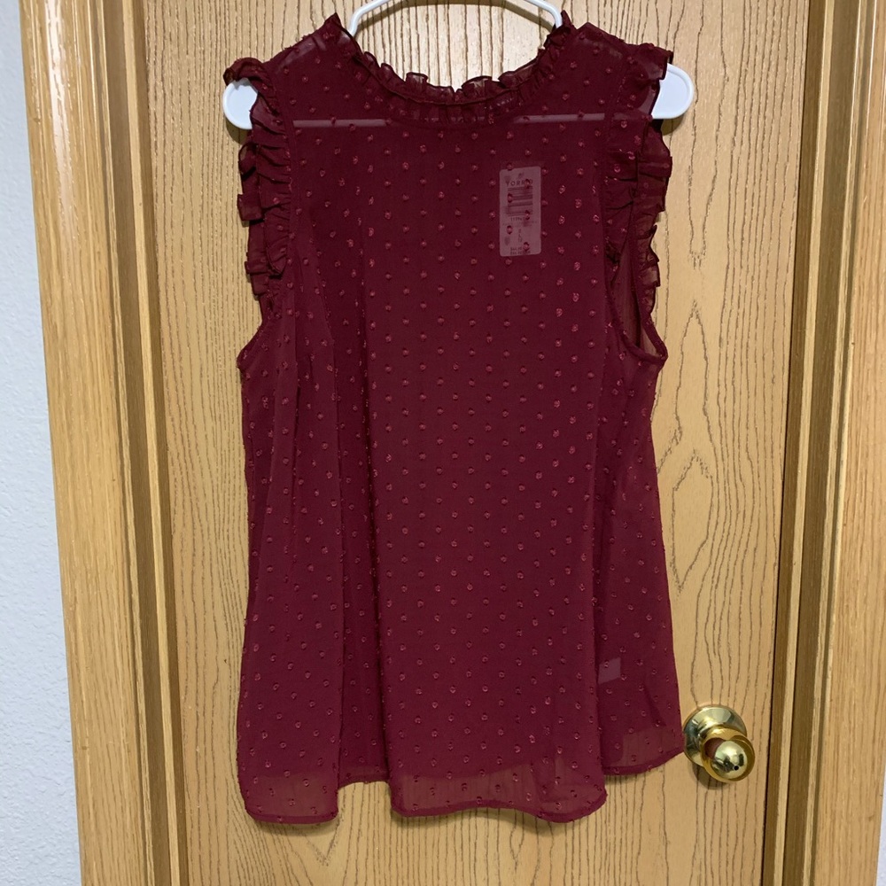 Torrid Sheer Burgundy Sleeveless Blouse, NWT.